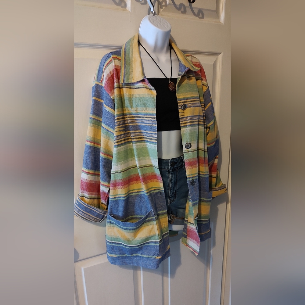 Vintage Chicos Design Oversized Button Down Blazer, Size 2, Multi Color - Picture 6 of 9